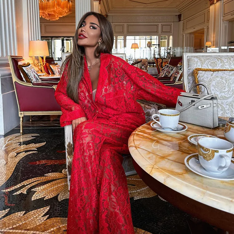 Hollow Lace Casual Suit 2 Pieces Long Sleeve Lapel Shirt Vest Loose High Waist Pants Sexy Sheer Female Sets 2026 New
Hollow Lace Casual Suit 2 Pieces Long Sleeve Lapel Shirt Vest Loose High Waist Pants Sexy Sheer Female Sets 2026 New