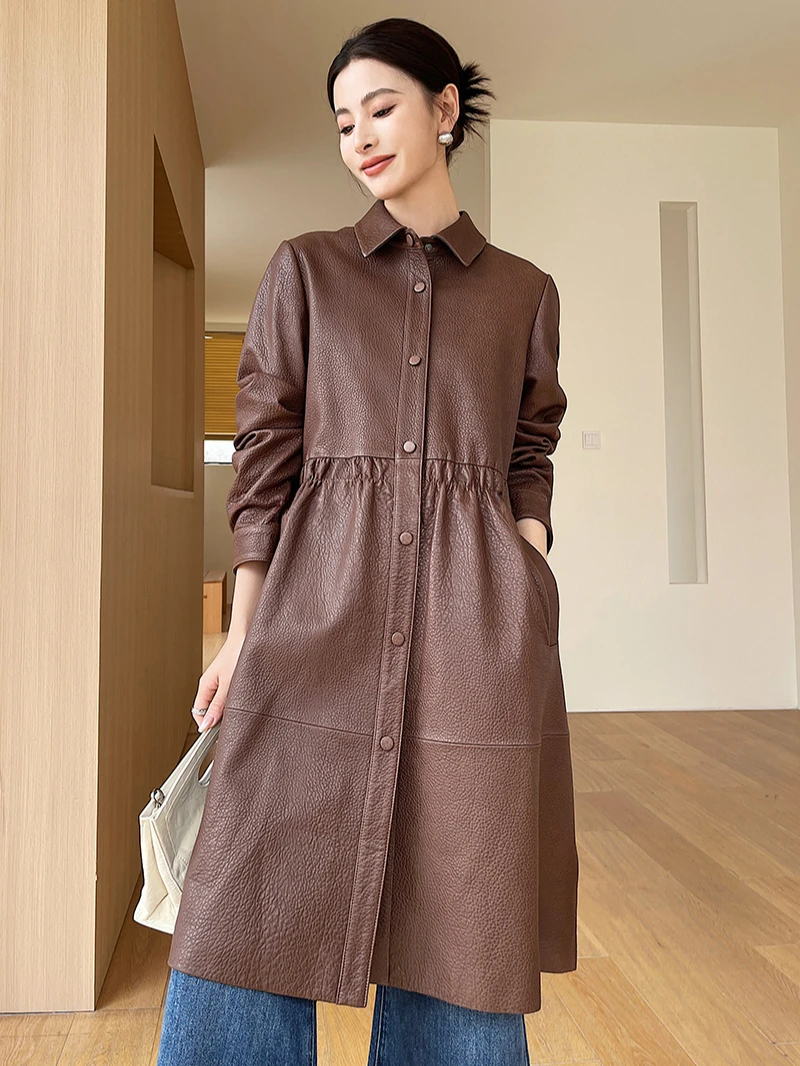 Slim Long Genuine Leather Jackets for Women Autumn Winter 2026 New High-end Simple Lychee Texture Real Sheepskin Trench Coat
Slim Long Genuine Leather Jackets for Women Autumn Winter 2026 New High-end Simple Lychee Texture Real Sheepskin Trench Coat