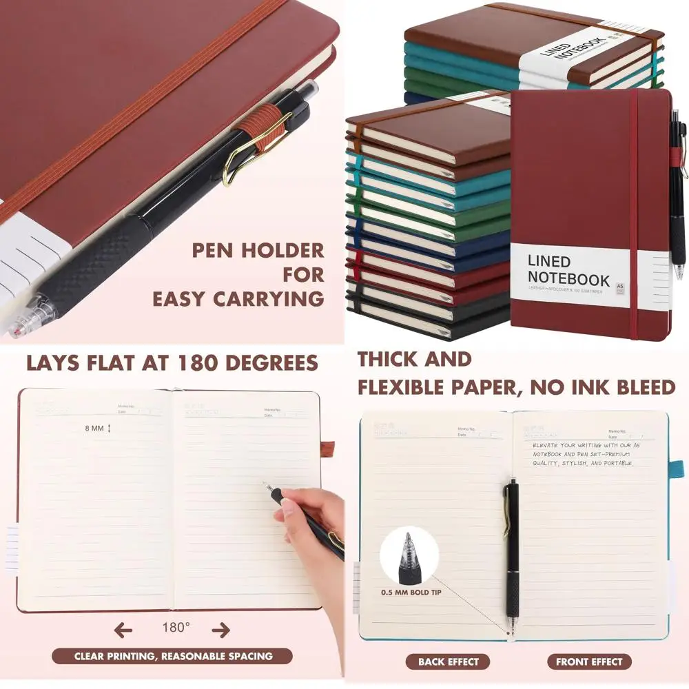 A5 College Ruled Notebooks with PU Leather Cover and Pen Holder, 5.7x8.3 inches, Multicolored, 100 GSM, Set of 30
A5 College Ruled Notebooks with PU Leather Cover and Pen Holder, 5.7x8.3 inches, Multicolored, 100 GSM, Set of 30