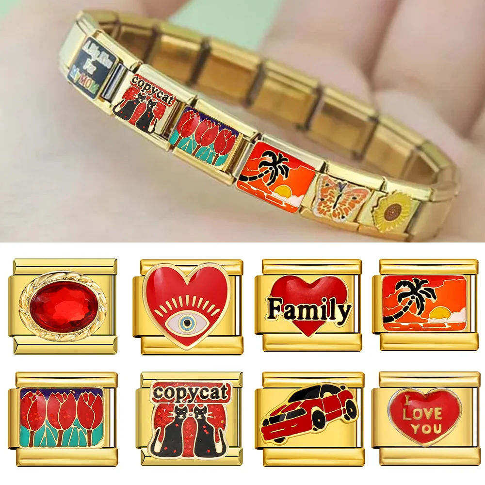 Trendy Gift Red Gold Color Love Heart Star Italian Charm Link fit 9mm Stainless Steel Bracelet For Woman Men DIY Making Jewelry
Trendy Gift Red Gold Color Love Heart Star Italian Charm Link fit 9mm Stainless Steel Bracelet For Woman Men DIY Making Jewelry