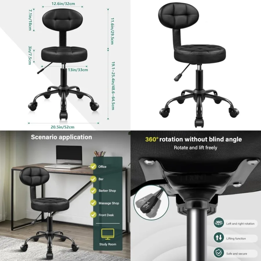 Round Stool with Back for Work SPA Shop Home Massage Height Adjustable Swivel Stool Chair with Wheels
Round Stool with Back for Work SPA Shop Home Massage Height Adjustable Swivel Stool Chair with Wheels
