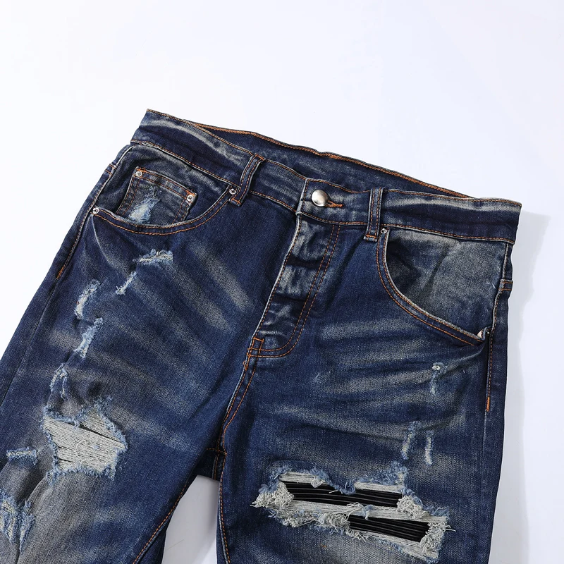Street Designer Fashion Men Jeans Retro Dark Blue Stretch Slim Fit Patched Ripped Jeans Men Brand Hip Hop Y2K Denim Pants Hombre
Street Designer Fashion Men Jeans Retro Dark Blue Stretch Slim Fit Patched Ripped Jeans Men Brand Hip Hop Y2K Denim Pants Hombre