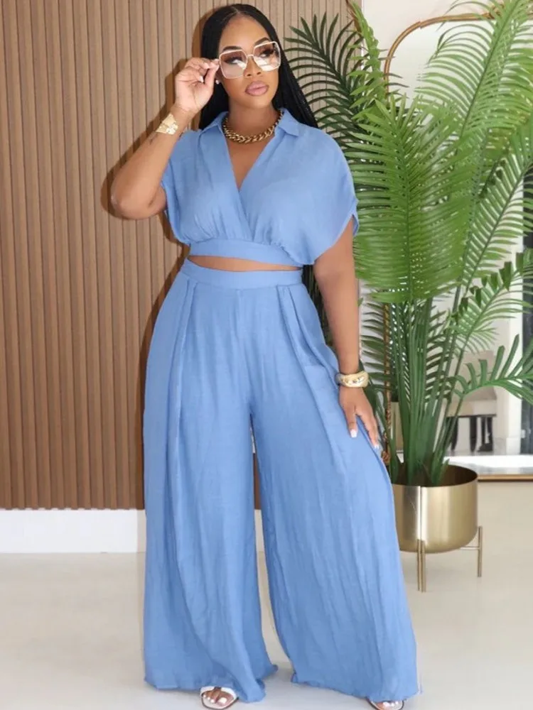 2 Pieces Women's Sets 2025 Summer Autumn Short Sleeve Suit Tops And Wide Leg Pants Suits Two Piece Set Tracksuit Outfit
2 Pieces Women's Sets 2025 Summer Autumn Short Sleeve Suit Tops And Wide Leg Pants Suits Two Piece Set Tracksuit Outfit
