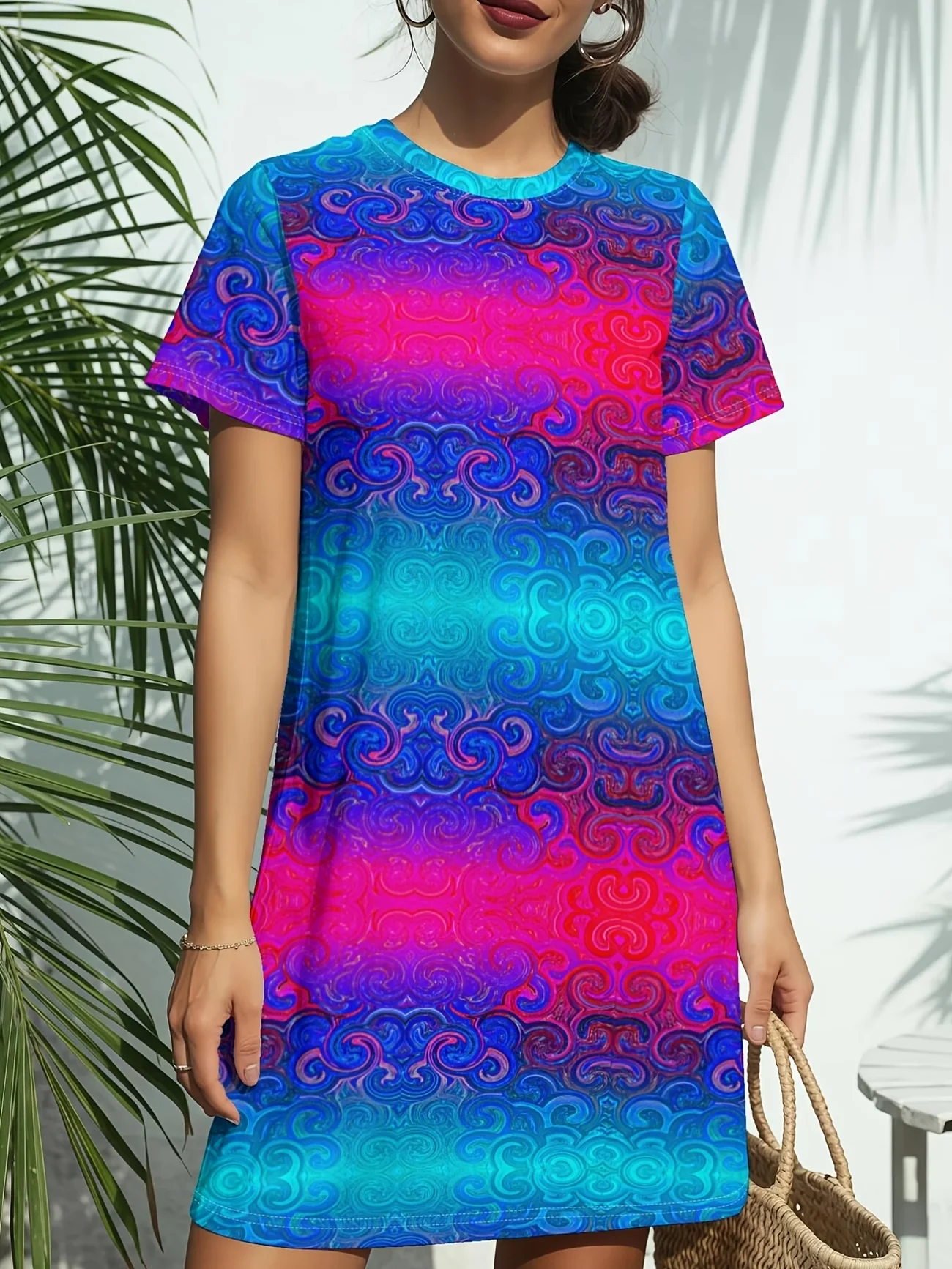 Summer women's dress Fashion Streetwear Casual Loose Short Sleeve O-Neck Print Dress
Summer women's dress Fashion Streetwear Casual Loose Short Sleeve O-Neck Print Dress
