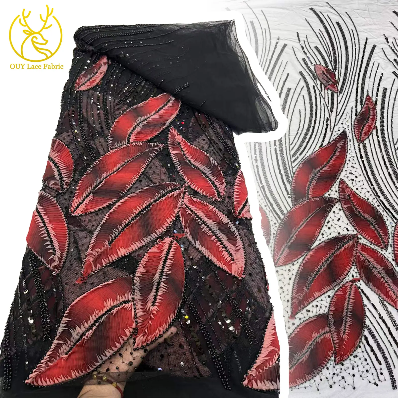 Latest African Beaded Lace Mesh Fabric 2025 High-Quality Nigerian French Luxury 3D Sequined Beaded Wedding Dress Material Sewing
Latest African Beaded Lace Mesh Fabric 2025 High-Quality Nigerian French Luxury 3D Sequined Beaded Wedding Dress Material Sewing