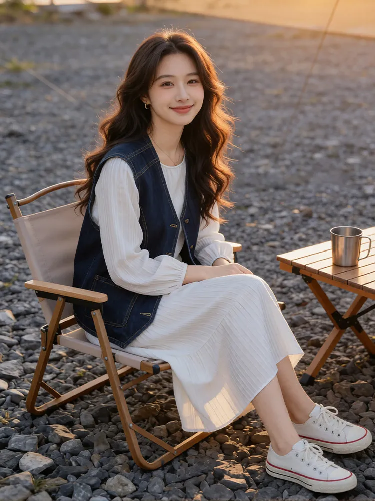 Spring Korean Style Denim Vest And Loose Long Sleeve Dress Two Piece Set for Women Casual Fashion Outfit Pear Shape Body Type
Spring Korean Style Denim Vest And Loose Long Sleeve Dress Two Piece Set for Women Casual Fashion Outfit Pear Shape Body Type