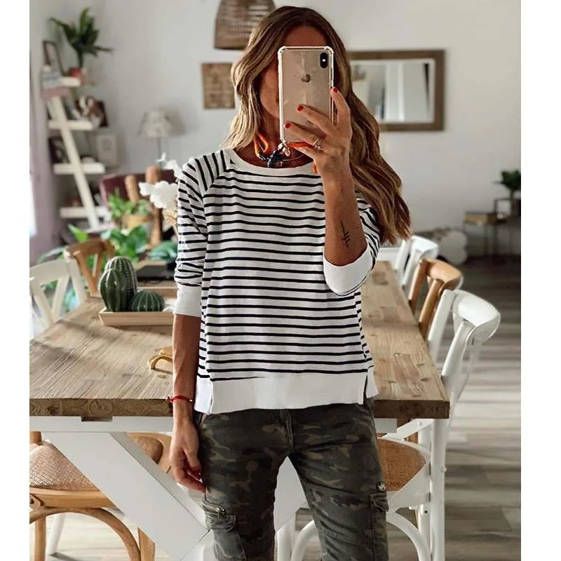 25 Year Autumn Winter New Product Striped Printed Loose And Comfortable Long Sleeved T-Shirt 9013
25 Year Autumn Winter New Product Striped Printed Loose And Comfortable Long Sleeved T-Shirt 9013