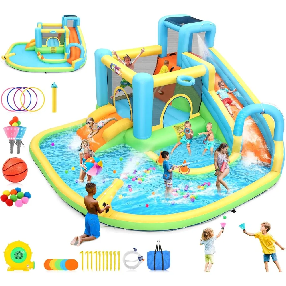 Inflatable Water Slide Bounce House, 14.3x14.3FT Maze Waterpark Obstacle Course w/Jump Area, Splash Pool, Obstacle, Slide
Inflatable Water Slide Bounce House, 14.3x14.3FT Maze Waterpark Obstacle Course w/Jump Area, Splash Pool, Obstacle, Slide