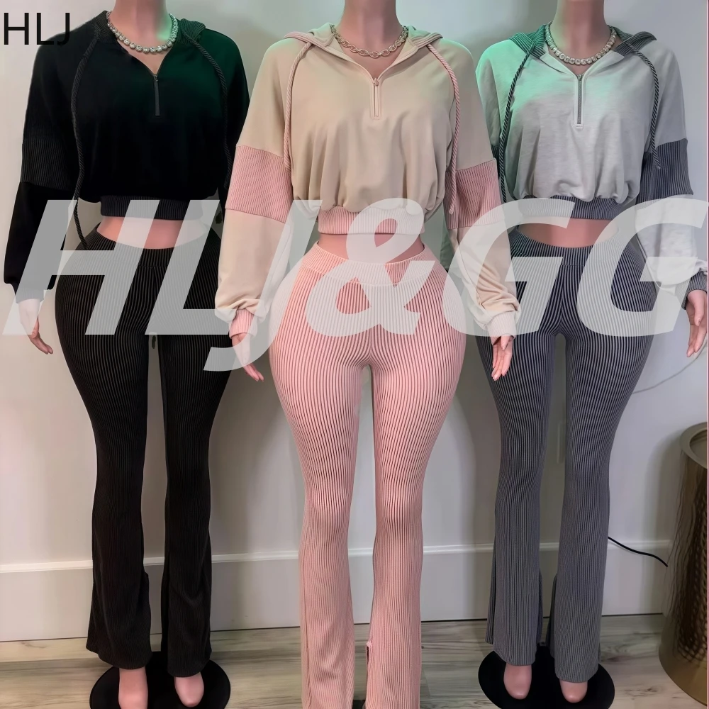 HLJ Spring New Casual Ribbed 2 Pieces Set for Woman Solid Streetwear Long Sleeve Hoodie Crop Tops + Flare Pants Jogger Tracksuit
HLJ Spring New Casual Ribbed 2 Pieces Set for Woman Solid Streetwear Long Sleeve Hoodie Crop Tops + Flare Pants Jogger Tracksuit