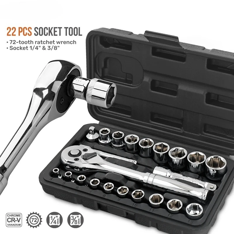 For Mechanical Tool 46Pcs/22Pcs 1/4" & 3/8" Drive Socket Wrench Set, Professional Tool Kit Ratchet Torque Wrench Set
For Mechanical Tool 46Pcs/22Pcs 1/4" & 3/8" Drive Socket Wrench Set, Professional Tool Kit Ratchet Torque Wrench Set