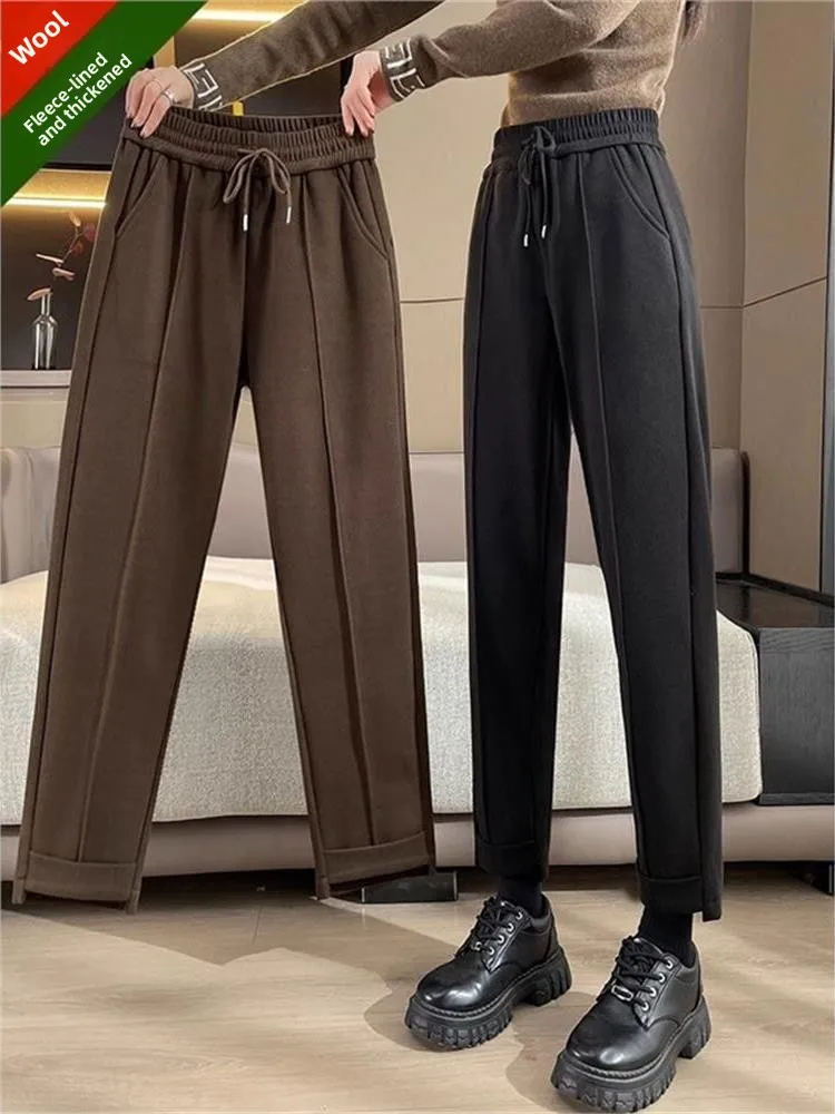 Thickened Fleece High Waist Straight Leg Nine Points Suit Pants Elastic Waist Slimming Autumn Winter Fashion Women's Trousers
Thickened Fleece High Waist Straight Leg Nine Points Suit Pants Elastic Waist Slimming Autumn Winter Fashion Women's Trousers