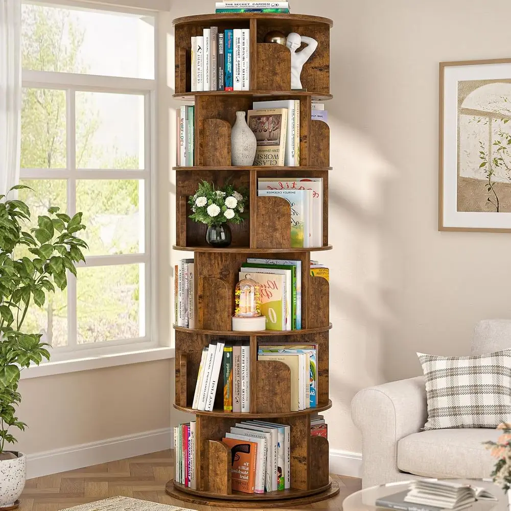 6-Tier Wooden Rotating Bookshelf Tower, 360° Revolving Organizer for Small Spaces, Bedroom, Office, Rustic Brown
6-Tier Wooden Rotating Bookshelf Tower, 360° Revolving Organizer for Small Spaces, Bedroom, Office, Rustic Brown