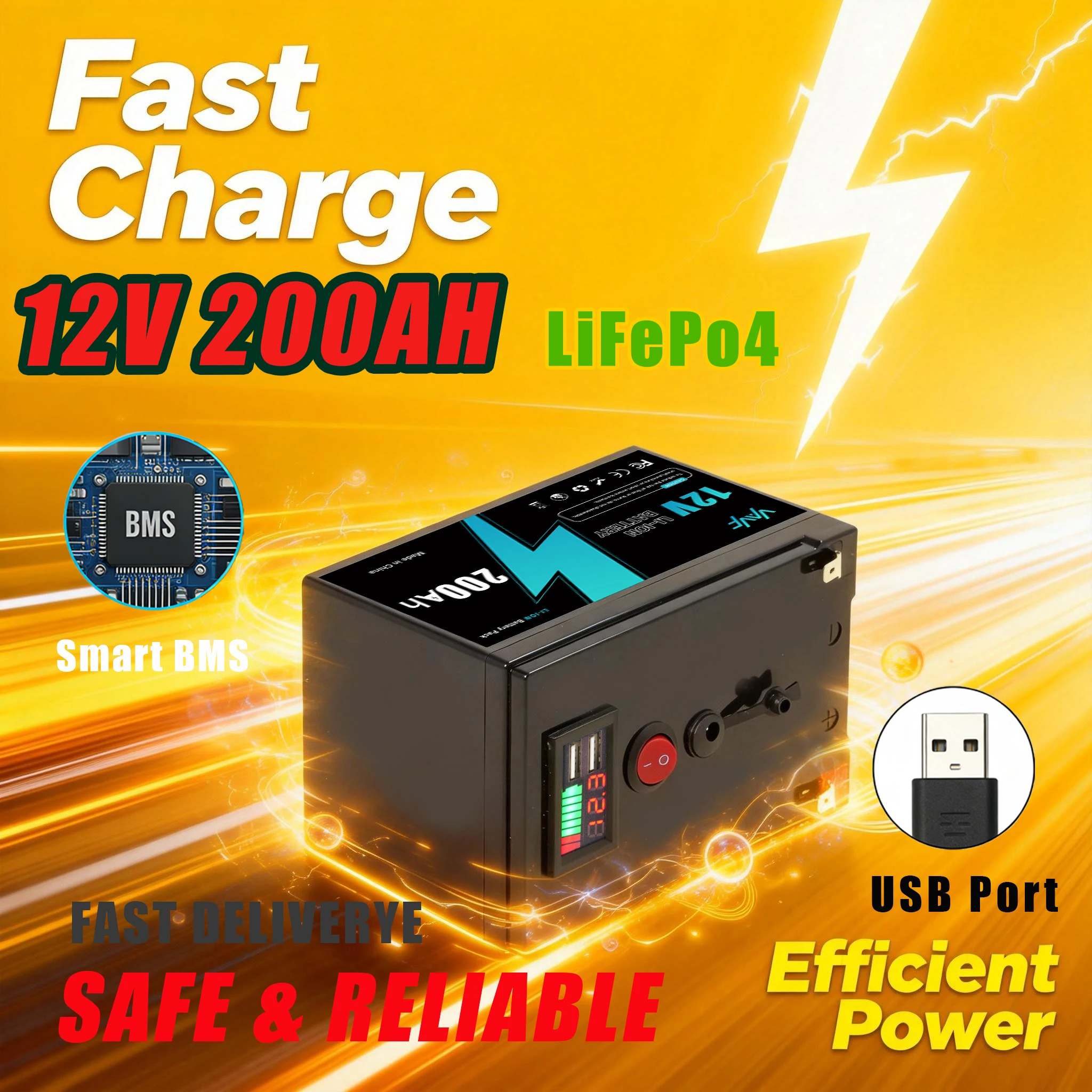 Solar Battery12V 200AH⚡ Lithium LiFePO4 Battery with Smart BMS for Solar Energy Storage, Recreational Vehicles, and Marine Use
Solar Battery12V 200AH⚡ Lithium LiFePO4 Battery with Smart BMS for Solar Energy Storage, Recreational Vehicles, and Marine Use