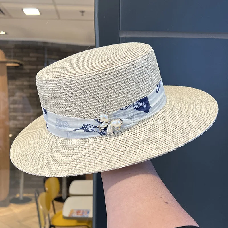 Summer Straw Shade Sunscreen Hat Papyrus Lace Bow Trimmed Flat Straw Hat Outdoor Vacation Face Shade Large Brimmed Straw Hat
Summer Straw Shade Sunscreen Hat Papyrus Lace Bow Trimmed Flat Straw Hat Outdoor Vacation Face Shade Large Brimmed Straw Hat