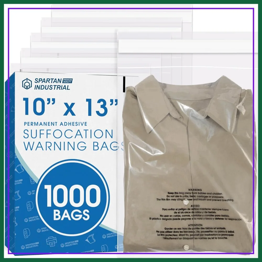10x13 Clear Poly Bags 1000 Count Self Seal with Suffocation Warning for Shipping Clothing
10x13 Clear Poly Bags 1000 Count Self Seal with Suffocation Warning for Shipping Clothing