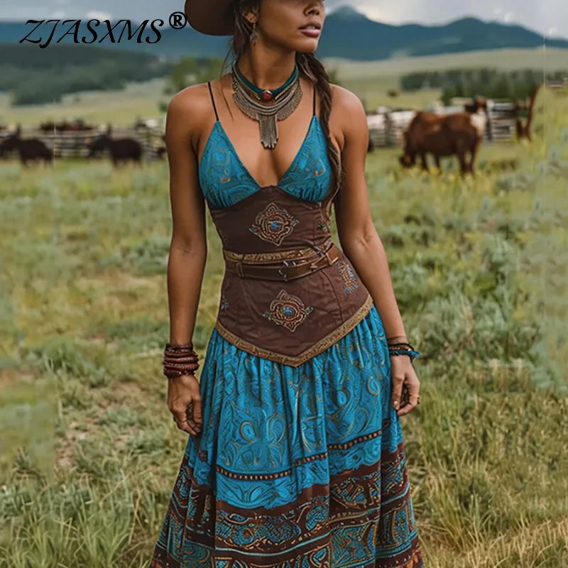 Womens Sexy Sleeveless High Waist Summer Dress Ethnic Pattern Print Vintage Party Dress Spring Deep V Neck Hollow Bohemian Dress
Womens Sexy Sleeveless High Waist Summer Dress Ethnic Pattern Print Vintage Party Dress Spring Deep V Neck Hollow Bohemian Dress