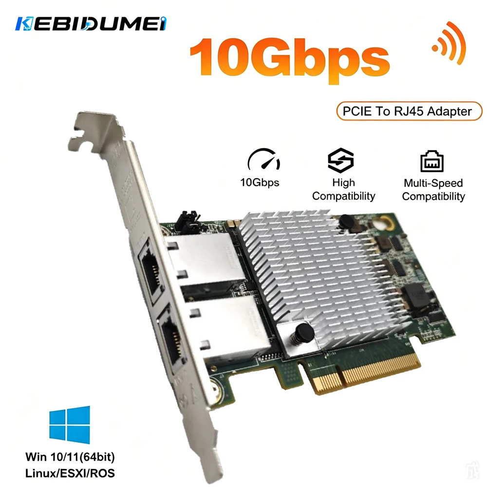 KEBIDUMEI Dual RJ45 Ports PCIE X8 X540-T2 Converged Ethernet Adapter Controller 10Gbs PCIE Network Adapter for Windows Linux
KEBIDUMEI Dual RJ45 Ports PCIE X8 X540-T2 Converged Ethernet Adapter Controller 10Gbs PCIE Network Adapter for Windows Linux