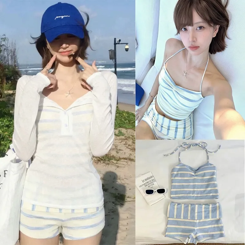 Women Halter Neck Color Block Stripe Split Swimsuit Pure Desire Style Slim Fit Feel with Cover Up for Beach Vacation Swimwear
Women Halter Neck Color Block Stripe Split Swimsuit Pure Desire Style Slim Fit Feel with Cover Up for Beach Vacation Swimwear