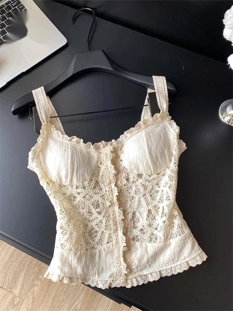 Lace Embroidery Vacation Camisole Summer Women Ins Sensual Gentle Versatile Top French Hollow Out Casual Tank Top
Lace Embroidery Vacation Camisole Summer Women Ins Sensual Gentle Versatile Top French Hollow Out Casual Tank Top