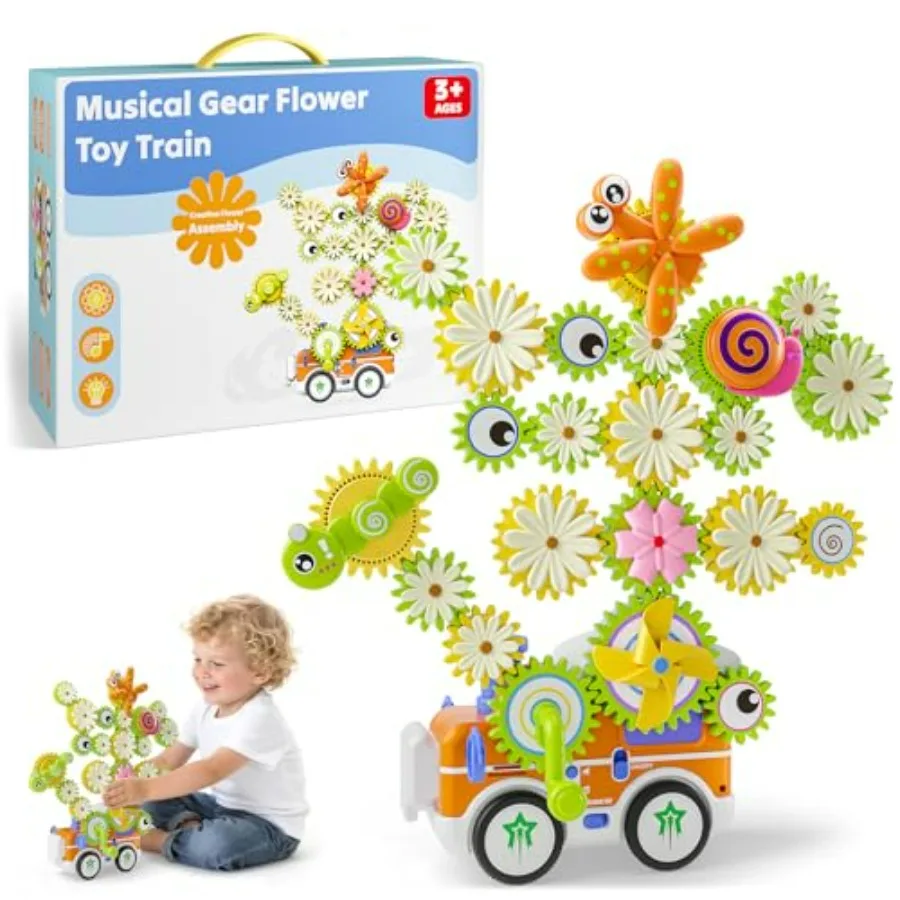 Gears Building Toys for Ages 3+, STEM Construction Set for Toddlers, Train and Flower Models with Electric and Manual Modes, Li
Gears Building Toys for Ages 3+, STEM Construction Set for Toddlers, Train and Flower Models with Electric and Manual Modes, Li