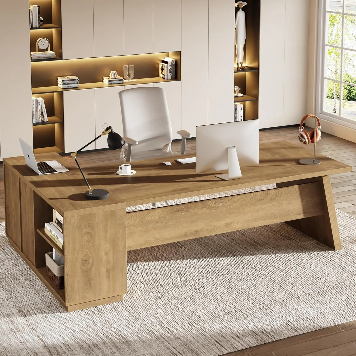 78" L-Shaped Executive Desk with Drawers File Cabinet Storage Shelves Home Office Brown, Customized
78" L-Shaped Executive Desk with Drawers File Cabinet Storage Shelves Home Office Brown, Customized