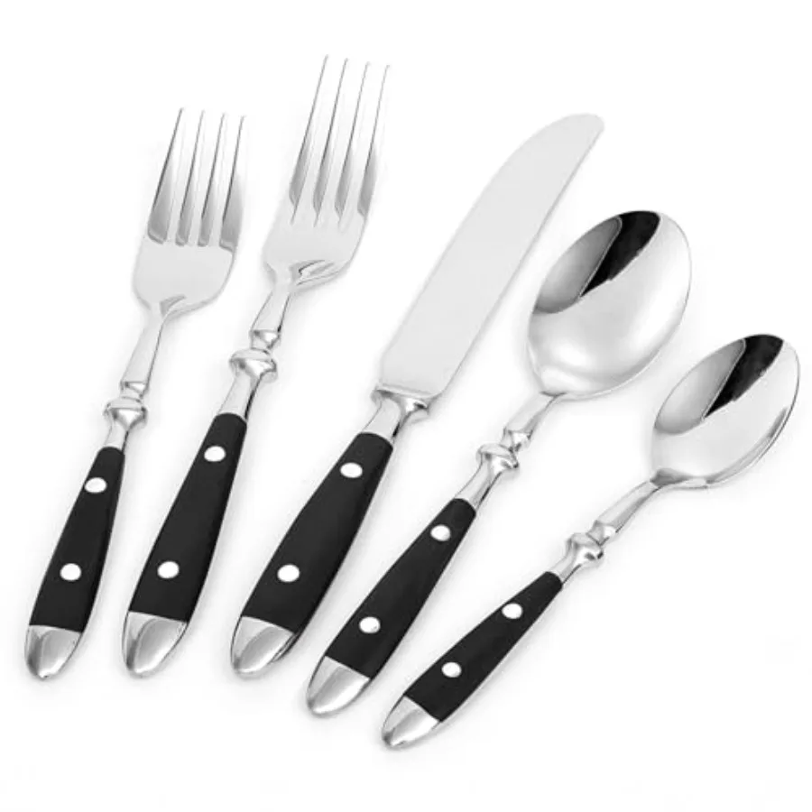 20-Piece Silverware Set for 4 Everyday Flatware Black Handles Utensils Set Retro Stainless Steel Forks and Spoons Mirror Finish
20-Piece Silverware Set for 4 Everyday Flatware Black Handles Utensils Set Retro Stainless Steel Forks and Spoons Mirror Finish