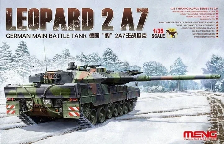 1/35 MENG Model TS-027 Modern German Leopard 2A7 Main Battle Tank assembly Scale diy toys Model Kit
1/35 MENG Model TS-027 Modern German Leopard 2A7 Main Battle Tank assembly Scale diy toys Model Kit