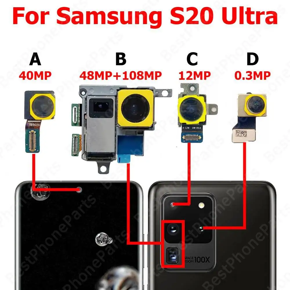 Rear Front Camera For Samsung S20 Ultra 5G Backside Facing Frontal Selfie Back Camera Module Mobile Phone Replacement Parts