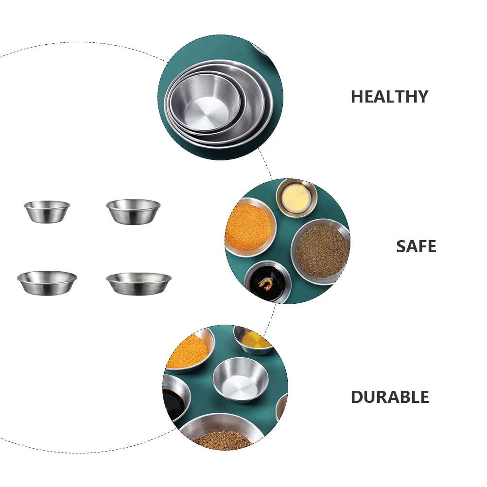 4 pcs Stainless Steel Sauce Dishes Dipping Bowls For Soy Vinegar Salt Kitchen Party Camping Bbq Relish Plate Seasoning Container
4 pcs Stainless Steel Sauce Dishes Dipping Bowls For Soy Vinegar Salt Kitchen Party Camping Bbq Relish Plate Seasoning Container
