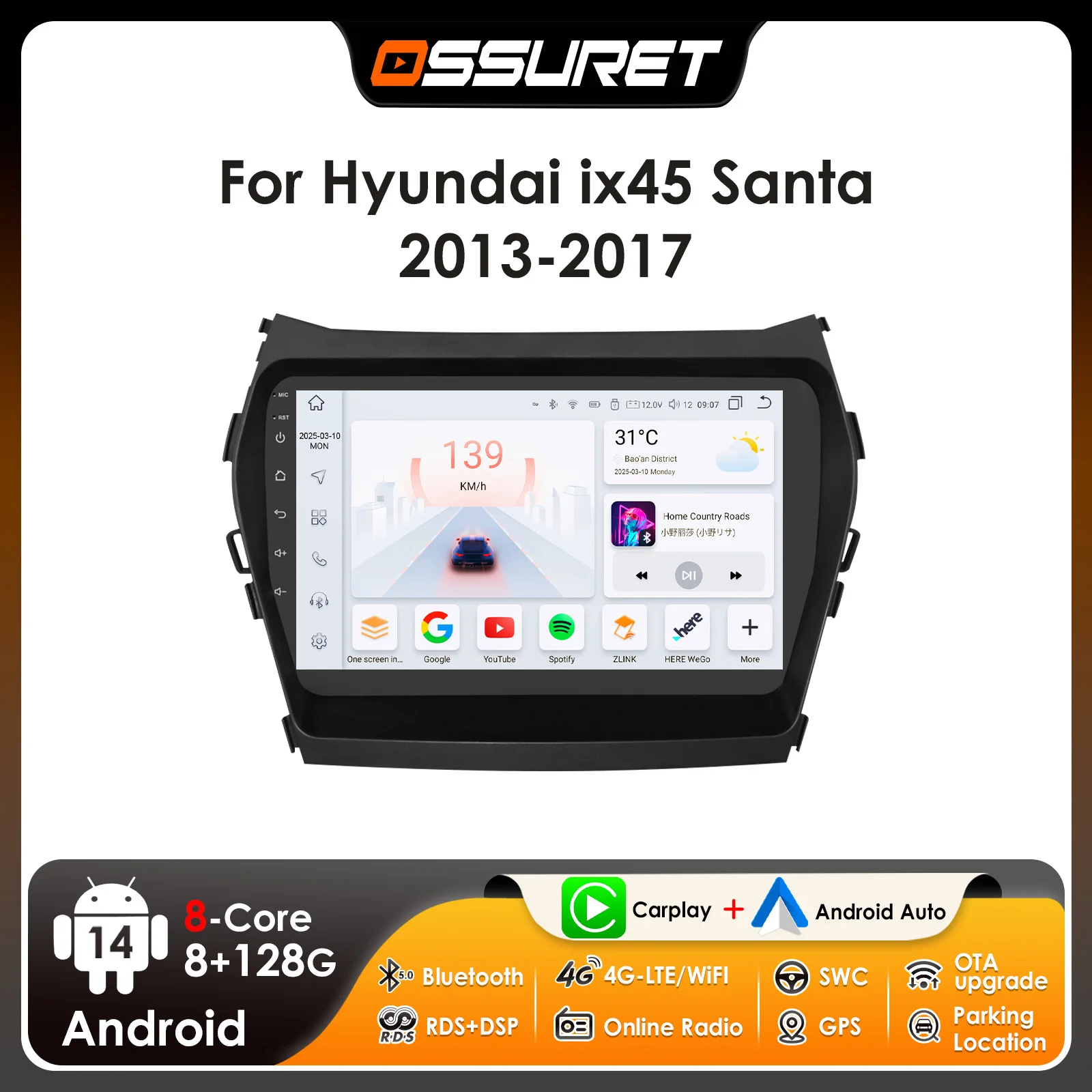 9" Ossuret 2Din Android13 Car Radio for Hyundai IX45 Santa Fe 3 2013 - 2017 Multimedia UI7862 CarPlay GPS DSP RDS Quad Octa Core
9" Ossuret 2Din Android13 Car Radio for Hyundai IX45 Santa Fe 3 2013 - 2017 Multimedia UI7862 CarPlay GPS DSP RDS Quad Octa Core