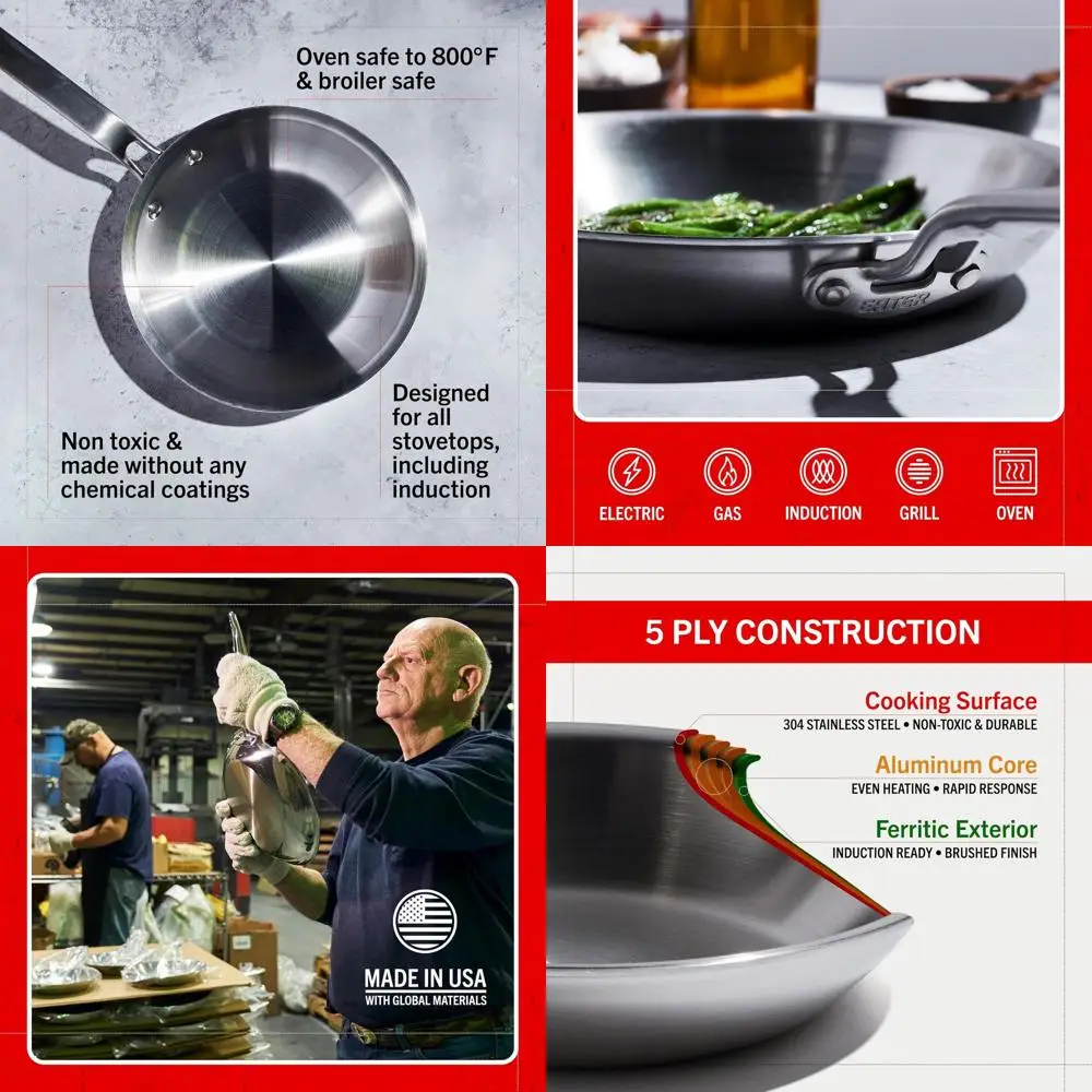 10.5 USA-Made 5-Ply Stainless Steel Fry Pan with Cool Handle, Induction Safe & Non-Toxic
10.5 USA-Made 5-Ply Stainless Steel Fry Pan with Cool Handle, Induction Safe & Non-Toxic