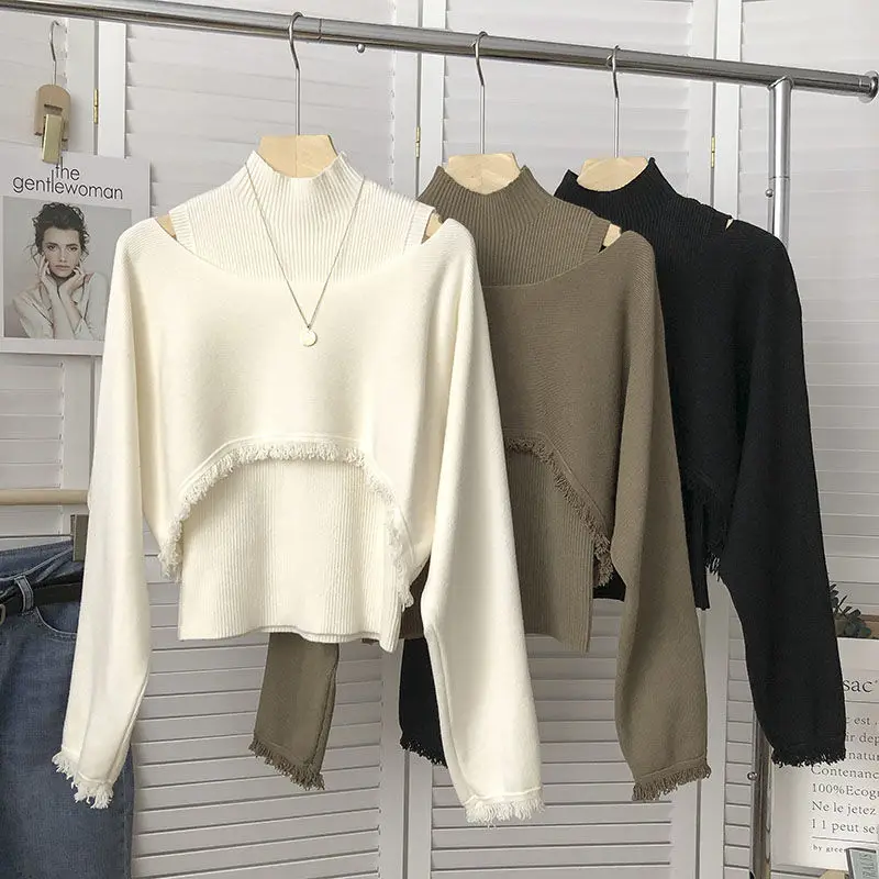 Korean sweater pullover versatile long sleeved knit half high collar vest and two-piece set spring solid pullover sweater female
Korean sweater pullover versatile long sleeved knit half high collar vest and two-piece set spring solid pullover sweater female