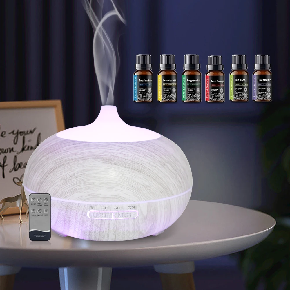 Wood Grain Aromatherapy Diffuser 550ml Remote Control, 6 Essential Oils, 7 Color Changing LED Night Light for Home Office
Wood Grain Aromatherapy Diffuser 550ml Remote Control, 6 Essential Oils, 7 Color Changing LED Night Light for Home Office