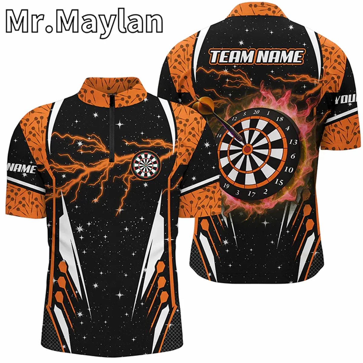 3D персонализированные трикотажные изделия Thunder Lightning Orange Dart, рубашки поло на молнии для мужчин и женщин, рубашки для дартс команды лиги на заказ
3D персонализированные трикотажные изделия Thunder Lightning Orange Dart, рубашки поло на молнии для мужчин и женщин, рубашки для дартс команды лиги на заказ