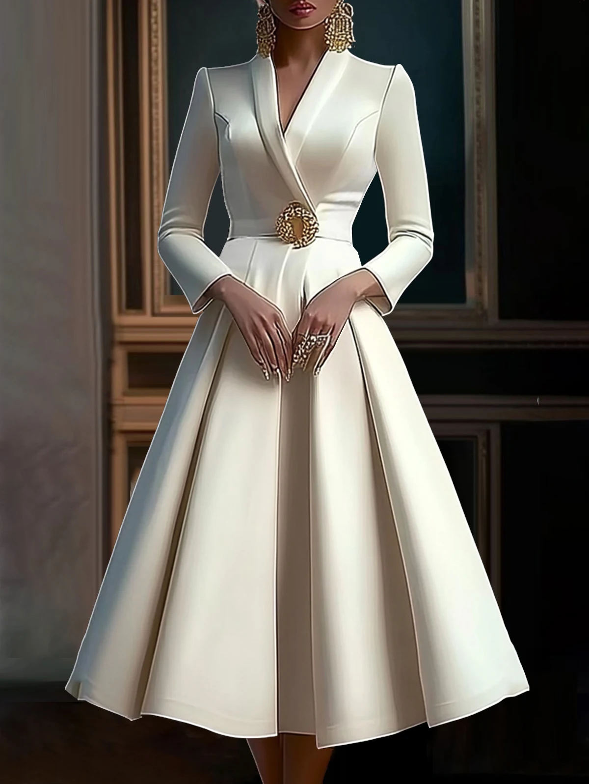 Elegant Pleated Women Dress Long Fashion A-Line Evening Party Dresses Long Sleeve V-neck Solid High Quality Vestidos Femme 2025
Elegant Pleated Women Dress Long Fashion A-Line Evening Party Dresses Long Sleeve V-neck Solid High Quality Vestidos Femme 2025