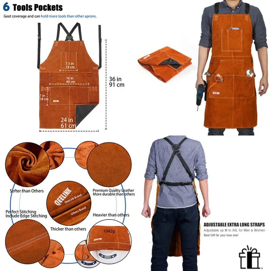 Leather Welding Work Apron with 6 Tool Pockets, Heat Flame Resistant Welder Aprons, 24 x 36, Adjustable M to XXXL
Leather Welding Work Apron with 6 Tool Pockets, Heat Flame Resistant Welder Aprons, 24 x 36, Adjustable M to XXXL