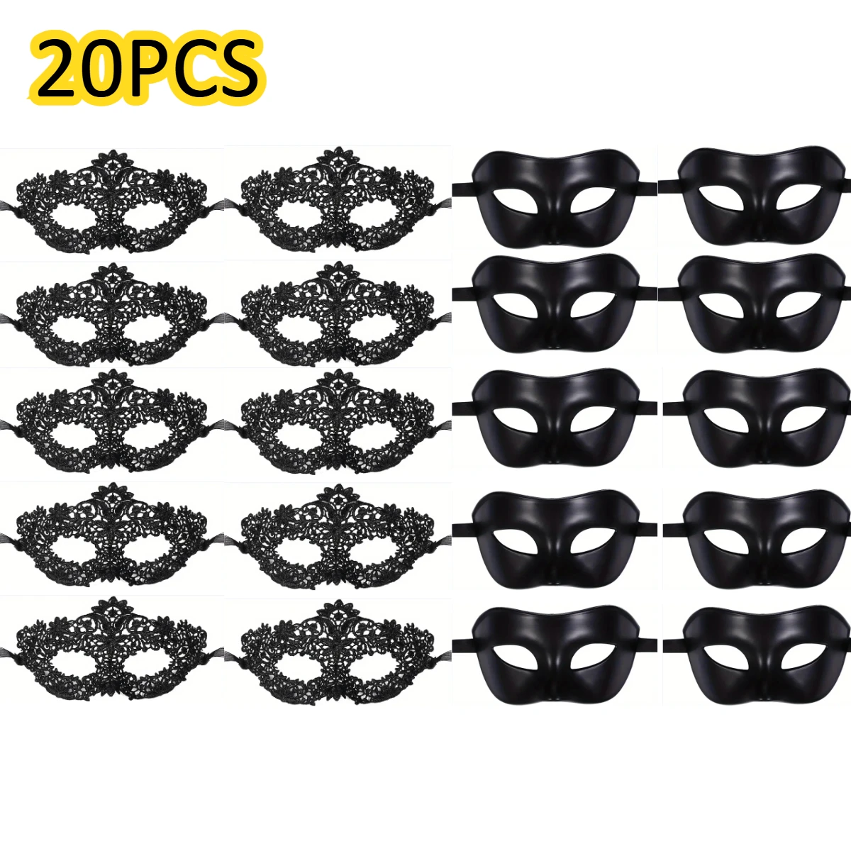 20pcs Elegant Black Lace Masquerade Mask Set for Couples - Venetian Mardi Gras Halloween Theme Celebrations Costume Accessories 
20pcs Elegant Black Lace Masquerade Mask Set for Couples - Venetian Mardi Gras Halloween Theme Celebrations Costume Accessories