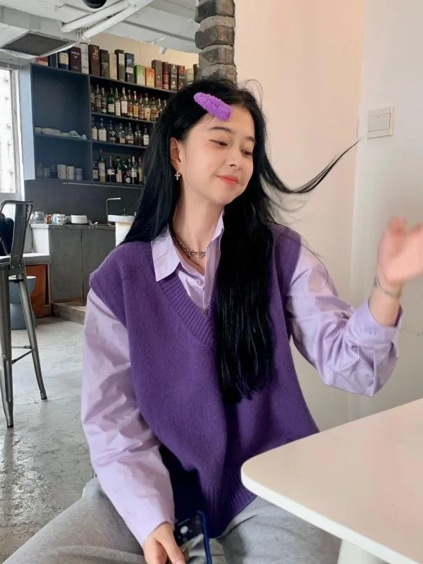 Loose Knitted Purple Vest Women's Fashion Korean Style V-Neck Sleeveless Top Spring Autumn New Arrival Age-Defying Trendy Swe...
Loose Knitted Purple Vest Women's Fashion Korean Style V-Neck Sleeveless Top Spring Autumn New Arrival Age-Defying Trendy Swe...