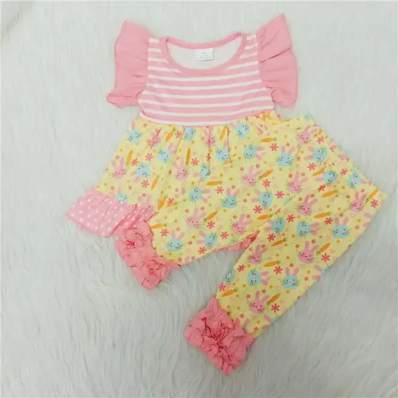 2022 Toddlers Western Baby Girls Pink White Stripes Sleeve Short Shirt Yellow Rabbits Print Pants Bell Bottom Fashion Hot Sale
2022 Toddlers Western Baby Girls Pink White Stripes Sleeve Short Shirt Yellow Rabbits Print Pants Bell Bottom Fashion Hot Sale