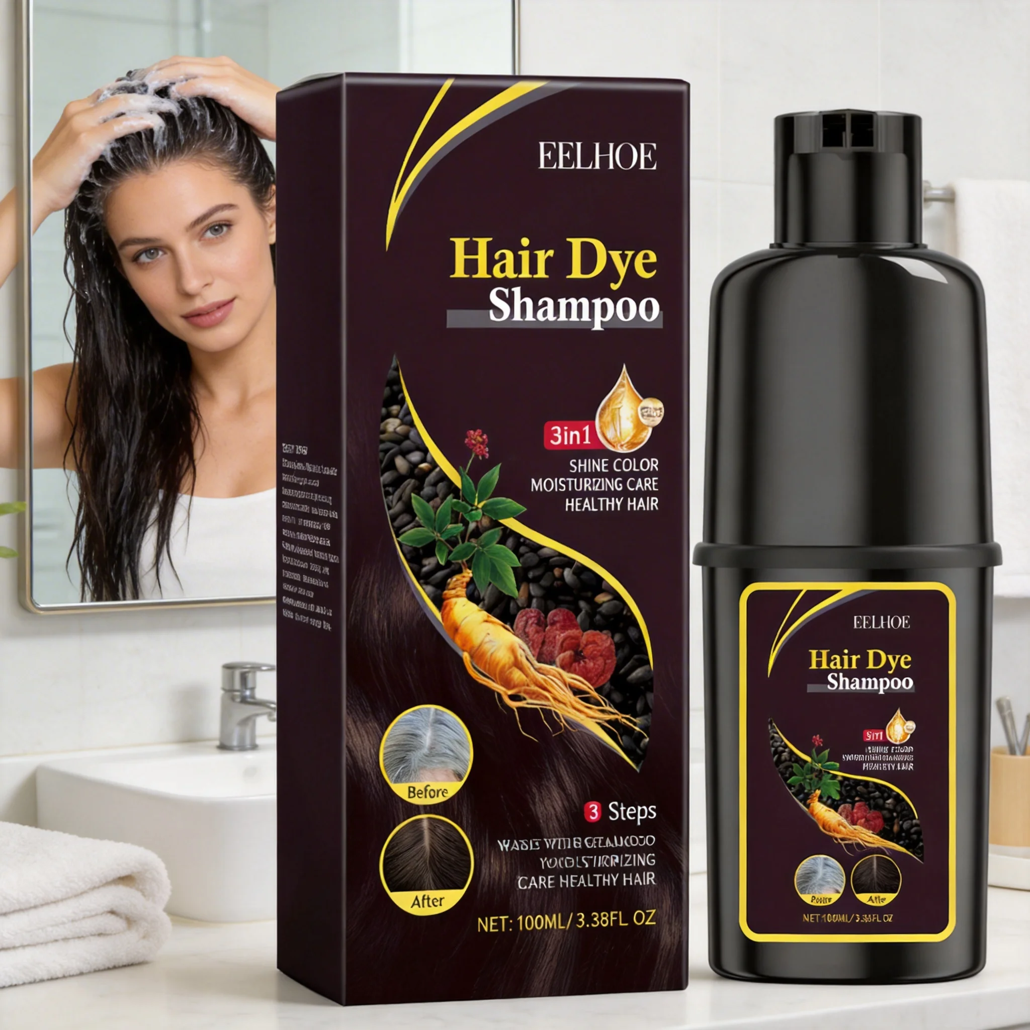 100ML EELHOE Light Brown Hair Dye Shampoo For Women Men Gray Coverage Natural Herbal Ingredients Nourishes with Botanicals
100ML EELHOE Light Brown Hair Dye Shampoo For Women Men Gray Coverage Natural Herbal Ingredients Nourishes with Botanicals
