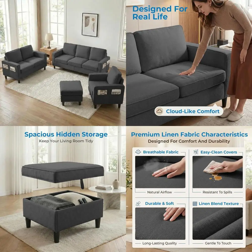 78 Wide 4-Piece L-Shaped Sectional Sofa Set with Storage Ottoman, Grey
78 Wide 4-Piece L-Shaped Sectional Sofa Set with Storage Ottoman, Grey