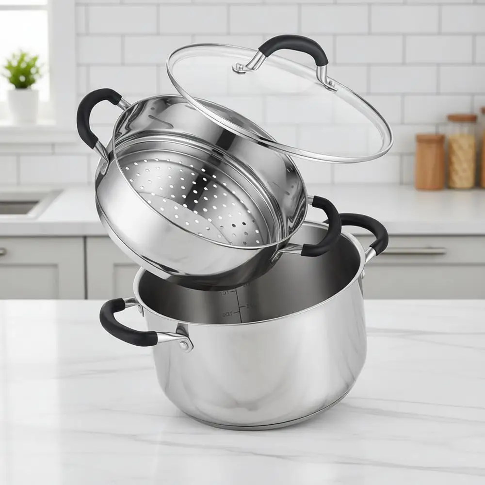 6 Quart Stainless Steel Stock Pot with Steamer, 6 Qt Multipurpose Stockpot with Stay-cool Silicone Handle and Glass Lid, Soup Po
6 Quart Stainless Steel Stock Pot with Steamer, 6 Qt Multipurpose Stockpot with Stay-cool Silicone Handle and Glass Lid, Soup Po