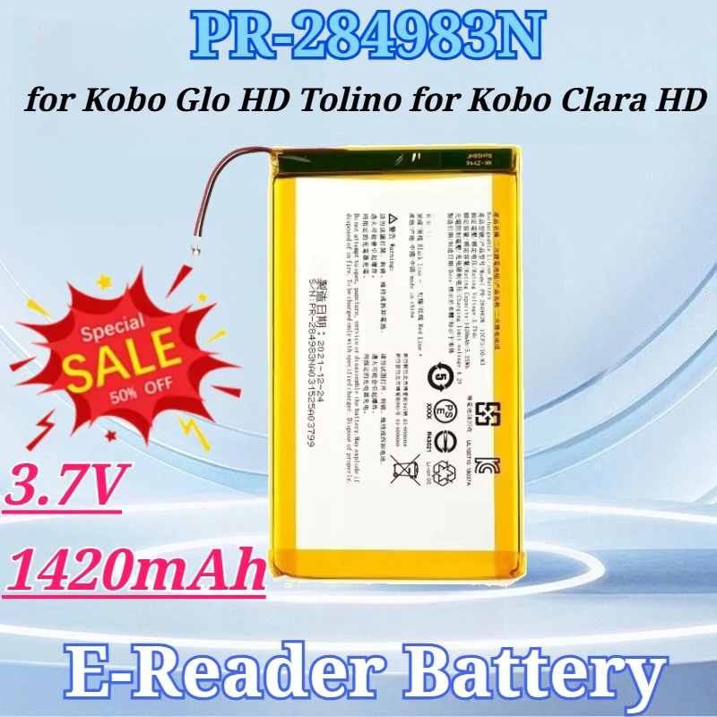 3.7V 1420mAh PR-285083 PR-284983N Battery for Kobo Glo HD Tolino for Kobo Clara HD E-book Accumulator 2-wire Plug
3.7V 1420mAh PR-285083 PR-284983N Battery for Kobo Glo HD Tolino for Kobo Clara HD E-book Accumulator 2-wire Plug