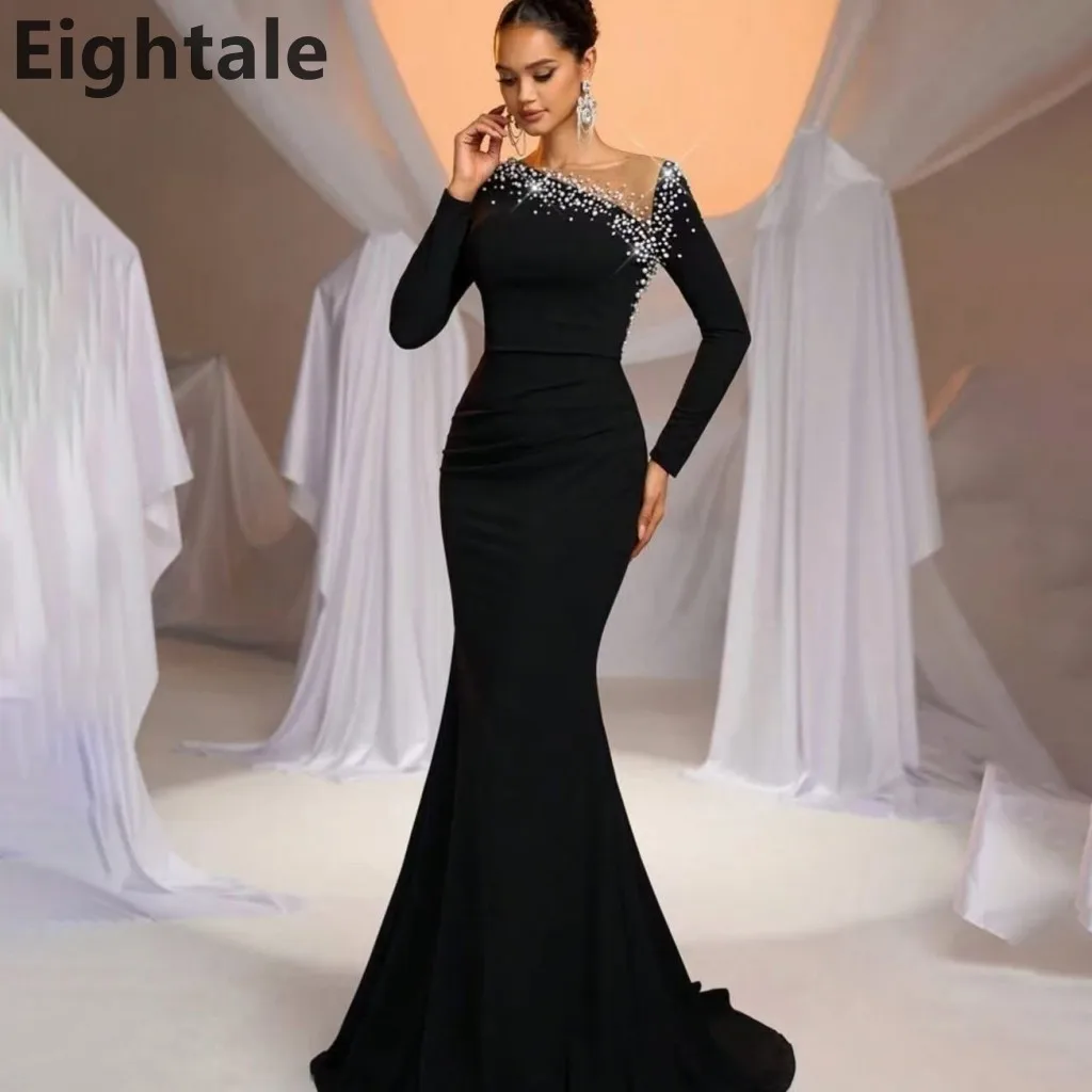 Eightale 2025 Black Mermaid Jersey O Shoulder Beaded Long Sleeve Evening Dress Prom Dress Saudi Arabic Party Gown Customized
Eightale 2025 Black Mermaid Jersey O Shoulder Beaded Long Sleeve Evening Dress Prom Dress Saudi Arabic Party Gown Customized
