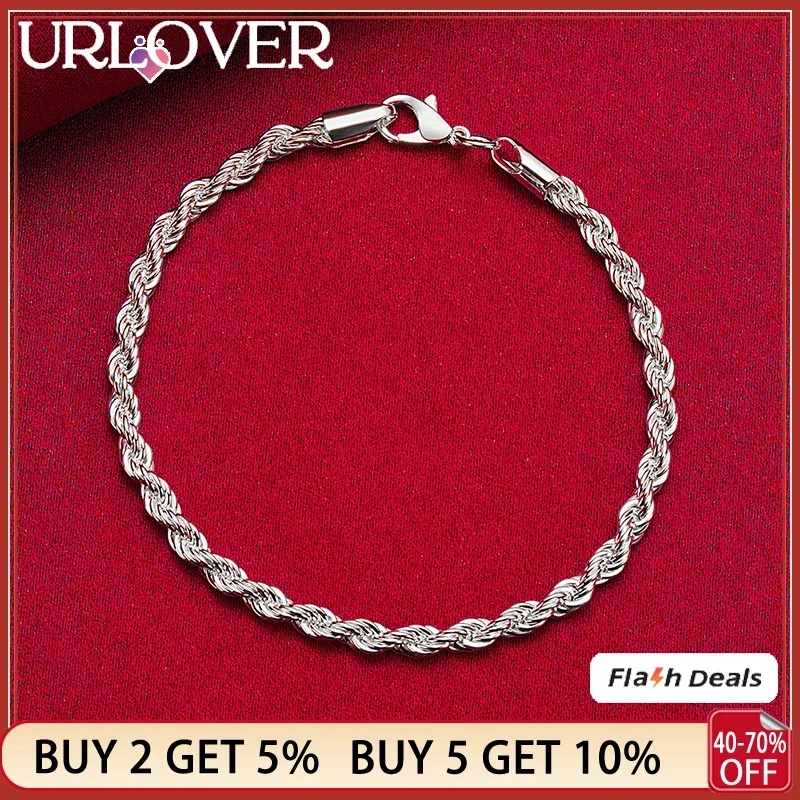 URLOVER 925 Sterling Silver Bracelets Fashion 4mm Twisting Rope Chain Bracelet Woman's Wedding Accessories Party Fine Jewelry
URLOVER 925 Sterling Silver Bracelets Fashion 4mm Twisting Rope Chain Bracelet Woman's Wedding Accessories Party Fine Jewelry