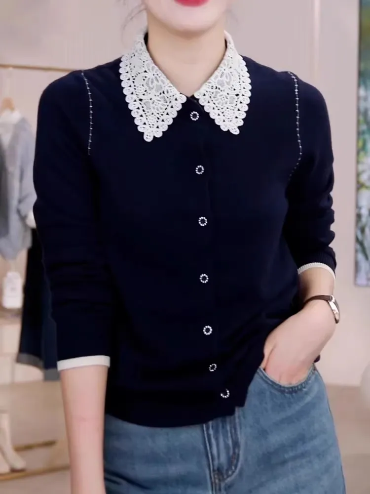 Модный вязаный кардиган с кружевным воротником и цветными вставками, женский, с длинным рукавом, приталенный, повседневный, свободного кроя, дышащий, приятный для кожи
Модный вязаный кардиган с кружевным воротником и цветными вставками, женский, с длинным рукавом, приталенный, повседневный, свободного кроя, дышащий, приятный для кожи