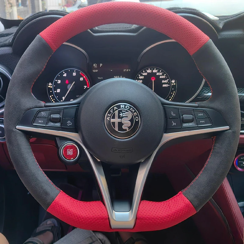 For Alfa Romeo Giulia Stelvio 2015-2018 hand-stitched non-slip red Genuine Leather carbon black Suede Car Steering Wheel Cover
For Alfa Romeo Giulia Stelvio 2015-2018 hand-stitched non-slip red Genuine Leather carbon black Suede Car Steering Wheel Cover