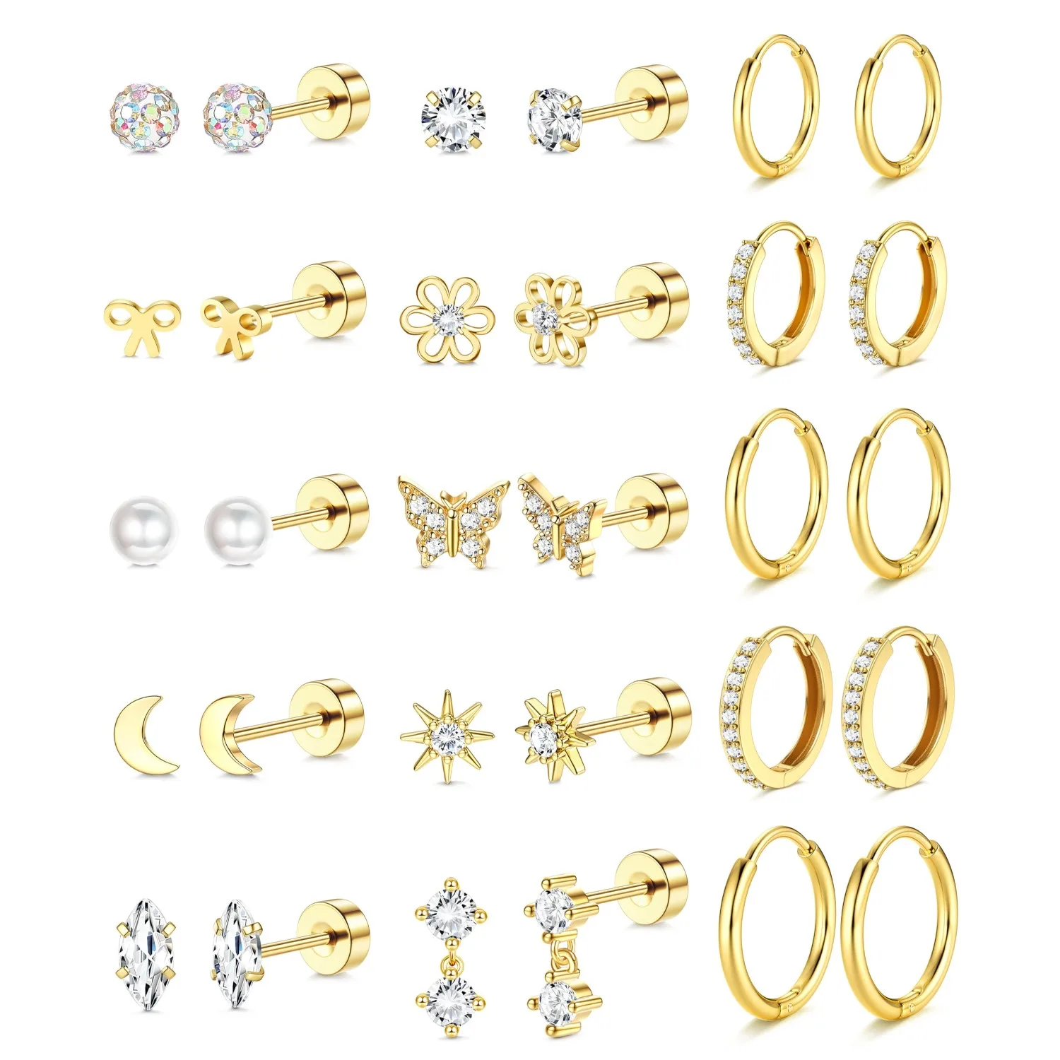 Bobisty14K Gold Plated Flat Back Earrings Surgical Stainless Steel Stud Hoop Earrings for Women Cute Stud Earring Set Jewelry
Bobisty14K Gold Plated Flat Back Earrings Surgical Stainless Steel Stud Hoop Earrings for Women Cute Stud Earring Set Jewelry
