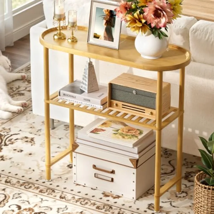 Small Entryway Table Bamboo 30.7" Narrow Hallway Table Oval Top 2-tier Slim Console Table with Anti-fall Edge Sofa Side Table 5
Small Entryway Table Bamboo 30.7" Narrow Hallway Table Oval Top 2-tier Slim Console Table with Anti-fall Edge Sofa Side Table 5