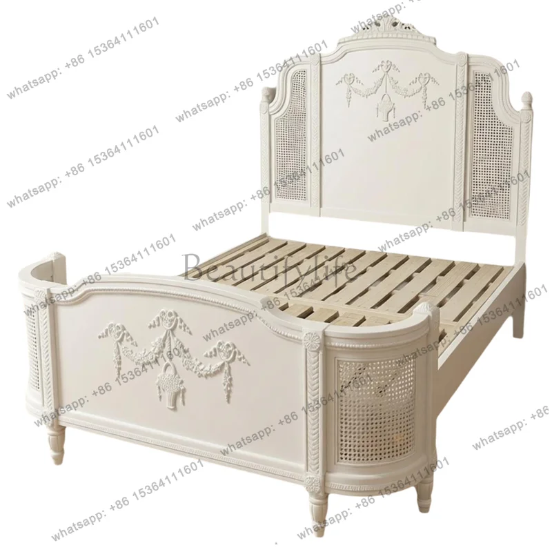 French solid wood bed rattan cream white luxury court princess bed European carved master bedroom 1.8 meters double bed
French solid wood bed rattan cream white luxury court princess bed European carved master bedroom 1.8 meters double bed